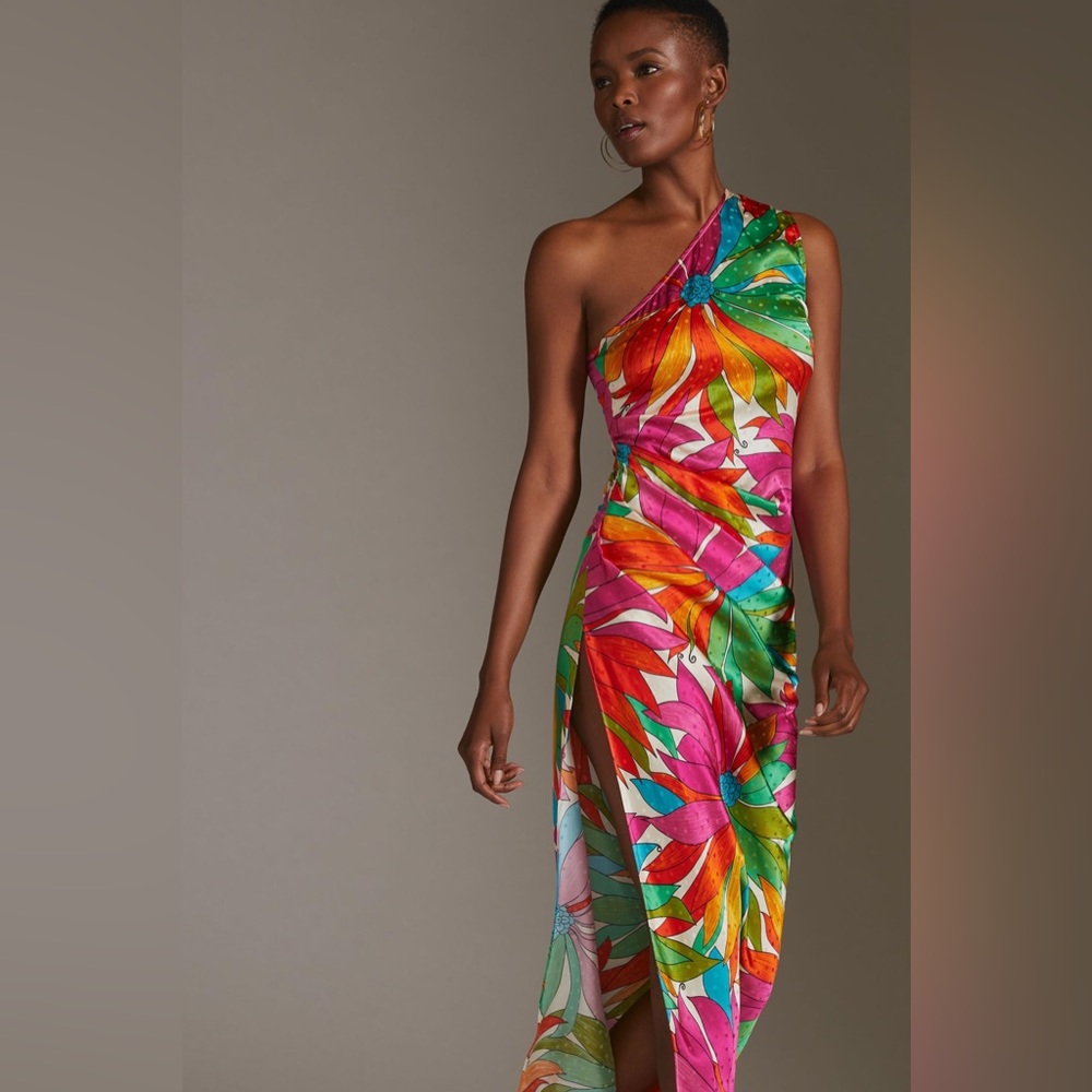 Ronny Kobo Collection One-Shoulder Floral Maxi Dress in Multicolor